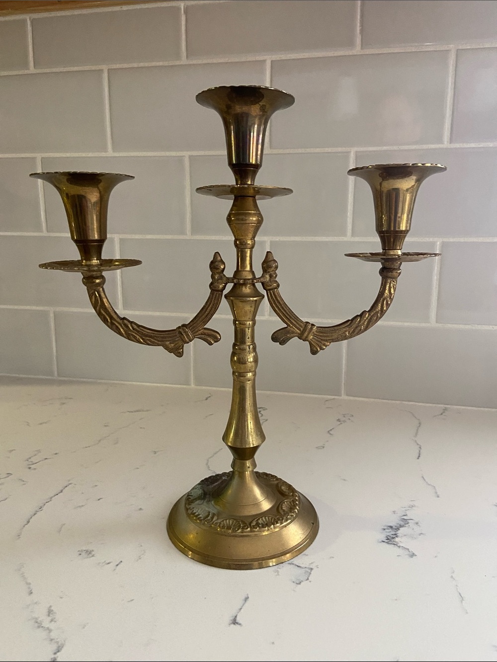 Vintage Brass 3 Arm Candelabra Ornate Candle Holder